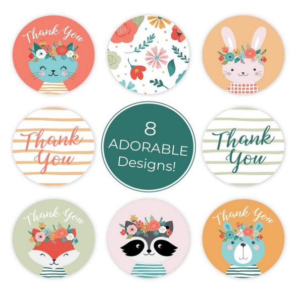 500 boho chic animals thank you wafer stickers - Picture 3 of 7